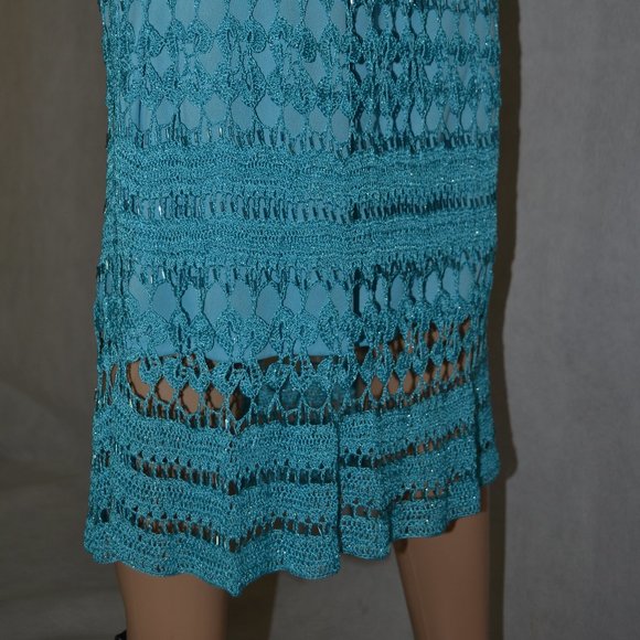 CACH'E ( BEAUTIFUL ) TURQUOISE  NET DRESS SIZE  M - Picture 7 of 9